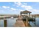 Weathered dock and covered platform featuring chairs to enjoy relaxing waterfront views at 1702 N County Road 452, Eustis, FL 32726