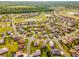 Aerial view of residential neighborhood showcasing the community's layout, including ponds, green spaces, and winding streets at 17457 Se 121St Cir, Summerfield, FL 34491