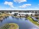 Picturesque aerial perspective of a waterfront community with houses situated along a tranquil lake under a sunny sky at 5338 Tigers Tail, Leesburg, FL 34748