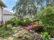 Charming backyard pond with a small bridge and lush landscaping, offering a serene outdoor escape at 17652 Se 120Th Ter, Summerfield, FL 34491