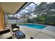 Covered pool area with blue water, relaxing patio furniture, and plenty of space for Gathering fun at 3310 Osprey Hill St, Clermont, FL 34714