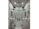 Luxurious walk-in shower features dual shower heads, marble tiling, and built-in shelving, creating a spa-like experience at 5910 Lake Emma Ct, Groveland, FL 34736