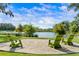 Scenic lakeside view from outdoor seating featuring Adirondack chairs on sand at 1041 Linehart Dr, Winter Garden, FL 34787