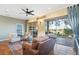 Living room with sliding glass doors to a pool and lanai at 1067 Mesa Verde Court, Clermont, FL 34711