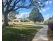 Scenic street view showcases a well-manicured lawn, mature trees, and the home's welcoming neighborhood at 11425 Alameda Sandra Dr, Clermont, FL 34711