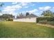 Spacious backyard featuring a white fence, lush lawn, and well-maintained landscaping, offering privacy and outdoor enjoyment at 19215 Park Place Blvd, Eustis, FL 32736