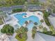 Aerial view of the community pool featuring a unique shape, sun loungers, palm trees, and a spa at 27710 Snow Orchid Ct, Leesburg, FL 34748