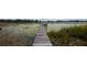 Rustic wooden dock extending into the lake, surrounded by lily pads and natural vegetation at 9905 Skylark Ln, Groveland, FL 34736