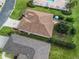 Aerial view showcasing the home's roof, patio, and proximity to the community pool at 12335 Se 176Th Loop, Summerfield, FL 34491