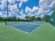 A view of three community tennis courts in good condition with mature landscaping in the background at 12335 Se 176Th Loop, Summerfield, FL 34491