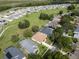 Scenic aerial view of a residential community featuring lush greenery, lake views, and multiple homes at 16627 Rockwell Heights Ln, Clermont, FL 34711