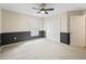 Bedroom with carpeting, ceiling fan, and closet for ample storage at 10230 Barrington Ct, Leesburg, FL 34788