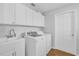 Well-equipped laundry room with white cabinetry, utility sink, and modern appliances at 17979 Se 89Th Rothway Ct, The Villages, FL 32162