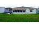 Backyard view with well-maintained lawn, screened lanai and awning-covered windows providing comfort and shade at 2682 Edwards Ln, The Villages, FL 32162