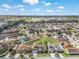 An aerial view of a suburban neighborhood featuring houses with green lawns and tree-lined streets under a blue sky at 4955 Ne 124Th Rd, Oxford, FL 34484