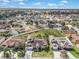 Aerial view showcasing a residential neighborhood with mature trees, well-maintained lawns, and a home with a screened-in patio at 4955 Ne 124Th Rd, Oxford, FL 34484