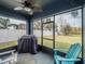 Screened porch with ceiling fan, furniture, and view of the fenced backyard at 3339 Landing Vw, Tavares, FL 32778