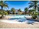 Community pool with plenty of lounge space, surrounded by palm trees with a neighborhood home in the background at 412 Arbor Pointe Ave, Minneola, FL 34715