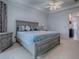 This spacious main bedroom features a ceiling fan, neutral color palette, and an attached ensuite bathroom at 9052 Se 130Th Loop, Summerfield, FL 34491