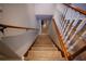 Carpeted stairs lead downstairs with wood railing at 10648 Lake Hill Dr, Clermont, FL 34711