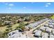 This aerial showcases the home's location in a serene neighborhood with lush greenery at 1952 Peachtree Ave, The Villages, FL 32162