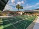 Community shuffleboard courts featuring multiple play areas, seating under a shade covering, and palm tree landscaping at 2714 Vindale Rd, Tavares, FL 32778