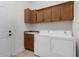 Functional laundry room equipped with cabinets, sink, and appliances at 2935 Cedar Grove Loop, The Villages, FL 32163