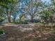 Large backyard with privacy fence, mature trees, landscaping, and a fire pit at 618 N Grandview St, Mount Dora, FL 32757