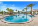A refreshing community pool is surrounded by lush landscaping and swaying palm trees, inviting you to relax and enjoy the sunshine at 831 Zeek Ridge Ct, Clermont, FL 34715