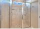 Updated glass enclosed shower features light tile, tiled shelf and light accents at 831 Zeek Ridge Ct, Clermont, FL 34715