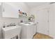 Functional laundry room with a large sink, shelving for storage, and a modern washing machine at 909 Abaco Path, The Villages, FL 32163