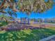 Community playground under the shade of a large tree featuring climbing structures and play equipment at 10105 Ketch Kay Ln, Oxford, FL 34484