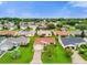 Aerial view of a well-maintained neighborhood with lush green lawns and mature trees at 1106 Blythe Way, The Villages, FL 32162