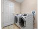 Modern laundry room equipped with new front load washer and dryer at 2214 Lake Pointe Cir, Leesburg, FL 34748