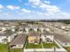 Aerial view of houses in a suburban community surrounding a pond at 3040 Tansy St, Tavares, FL 32778