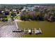 Aerial view of a neighborhood, waterway, and dock on the water, providing a picturesque landscape at 11642 Martell Ct, Leesburg, FL 34788