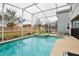 Inviting backyard pool area featuring a screened-in enclosure and outdoor seating at 1614 Moon Valley Dr, Davenport, FL 33896