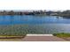 Aerial view of a lake featuring lily pads and a dock at 18944 Bates Ave, Eustis, FL 32736