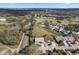 An aerial view of a residential area showcases homes nestled near a golf course and a scenic pond in a tranquil setting at 25274 Lost Oak Cir, Leesburg, FL 34748