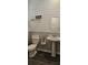 Charming powder room with shiplap accent wall, pedestal sink, and modern fixtures at 1723 Happiness Row, Kissimmee, FL 34744