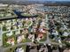 Beautiful aerial view of a residential neighborhood, showcasing well-manicured lawns, a lake, and tree lined streets at 17490 Se 110Th Ter, Summerfield, FL 34491