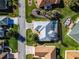 An aerial view of a home featuring a screened-in pool and well-maintained landscaping at 17490 Se 110Th Ter, Summerfield, FL 34491