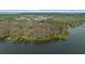 This aerial perspective highlights a waterfront home with boat docks along a serene lake surrounded by lush trees at 30713 George Dr, Tavares, FL 32778