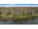 Aerial view of a lakefront property showcasing a private dock, surrounded by lush greenery and tranquil waters at 30713 George Dr, Tavares, FL 32778