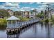 Lake view with a gazebo, wooden pier, waterfront townhomes in the background, and scenic landscaping at 3368 Parkchester Square Blvd # 104, Orlando, FL 32835