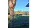 Backyard view of a single story home with waterfront views, a palm tree, and green grass at 43648 S Island Dr, Paisley, FL 32767