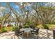 Outdoor patio space with seating and views of the lush, tree-filled yard leading to the water at 17561 Seidner Rd, Winter Garden, FL 34787