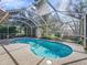 Sparkling pool with screened enclosure, surrounded by a well-kept patio at 203 Del Rio Drive, Lady Lake, FL 32159