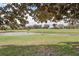 Scenic view of golf course with pond, green grass, trees and a golf cart near the water at 32222 Summertree Circle, Leesburg, FL 34748