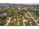 An aerial view showing the property nestled within a lush, green neighborhood near a serene lake at 330 N Sunset Dr, Mount Dora, FL 32757